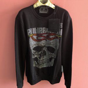 Philipp Plein Men Strass Skull Black Sweatshirt XL